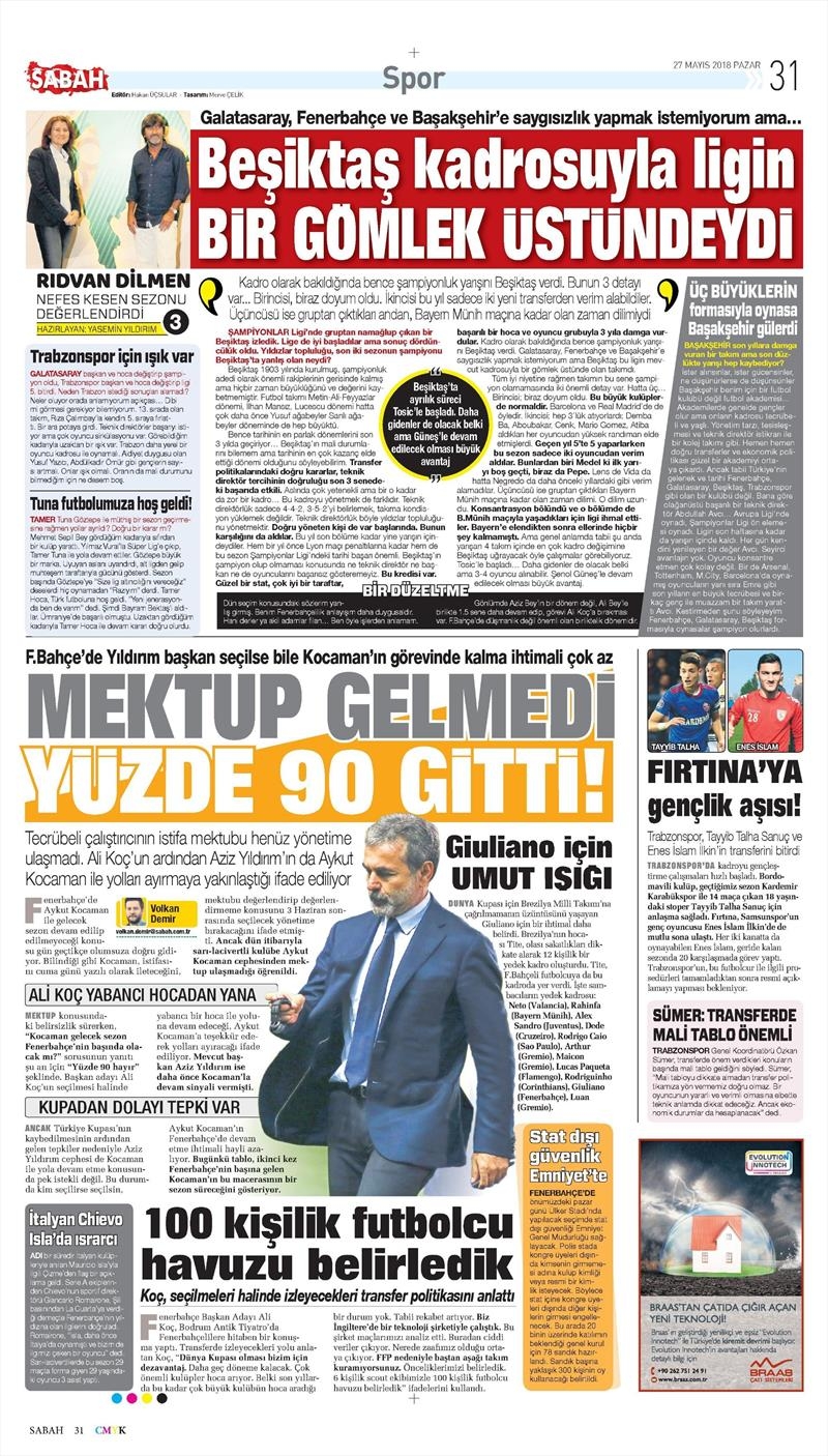 27 Mayıs 2018 | Gazetelerin Beşiktaş Manşetleri - Görsel 7