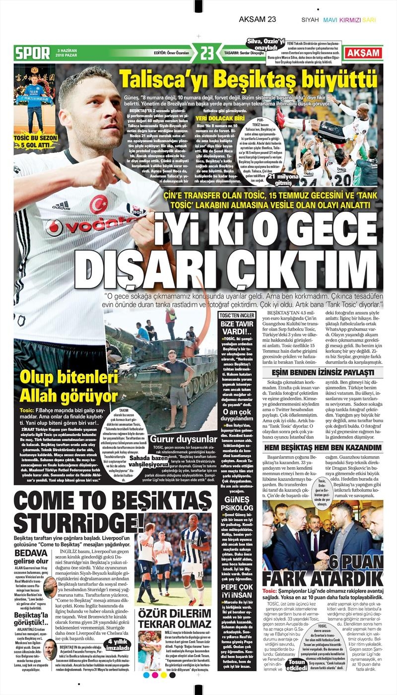 3 Haziran 2018 | Gazetelerin Beşiktaş Manşetleri - Görsel 1