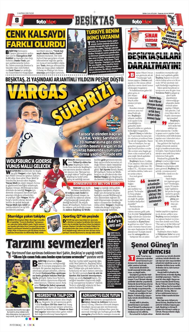 3 Haziran 2018 | Gazetelerin Beşiktaş Manşetleri - Görsel 5