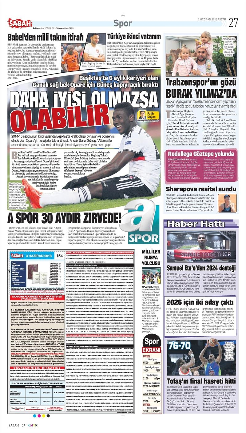 3 Haziran 2018 | Gazetelerin Beşiktaş Manşetleri - Görsel 6