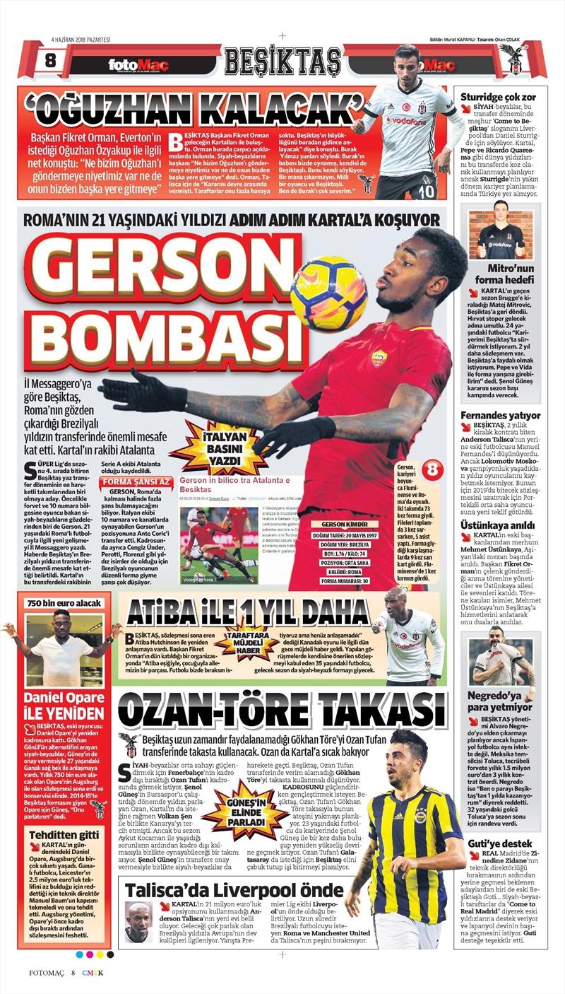 4 Haziran 2018 | Gazetelerin Beşiktaş Manşetleri - Görsel 2