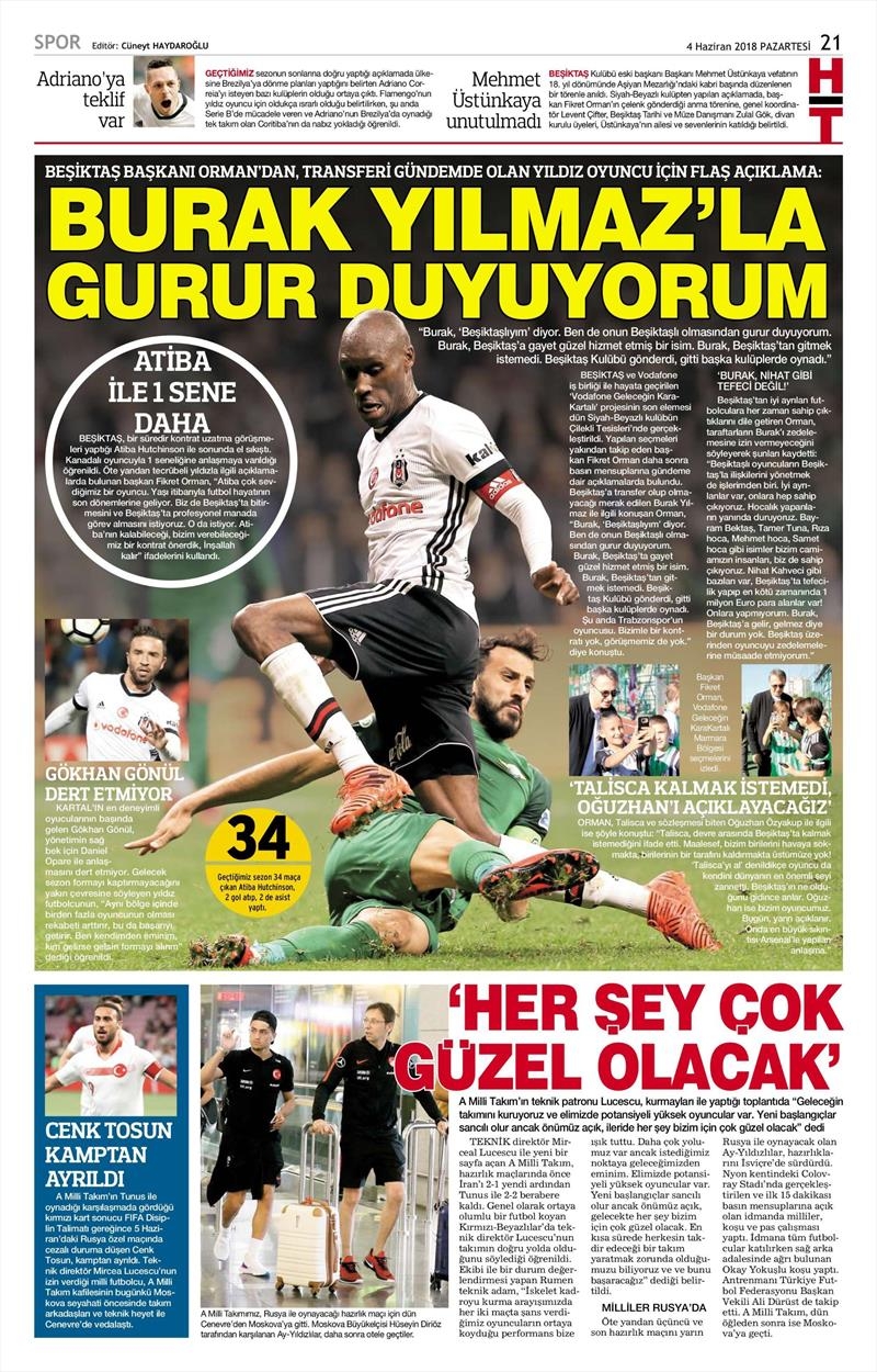 4 Haziran 2018 | Gazetelerin Beşiktaş Manşetleri - Görsel 5