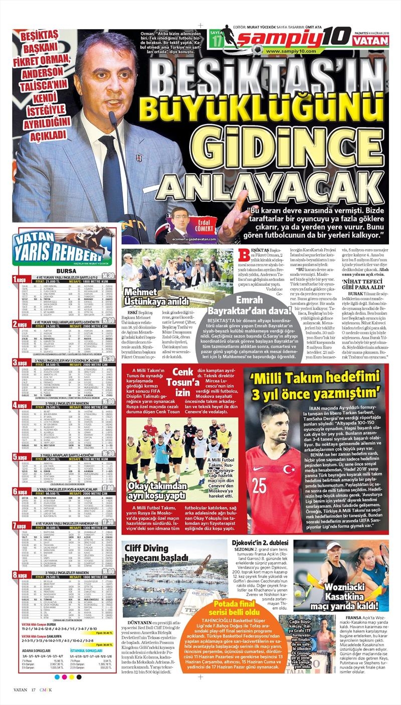 4 Haziran 2018 | Gazetelerin Beşiktaş Manşetleri - Görsel 6