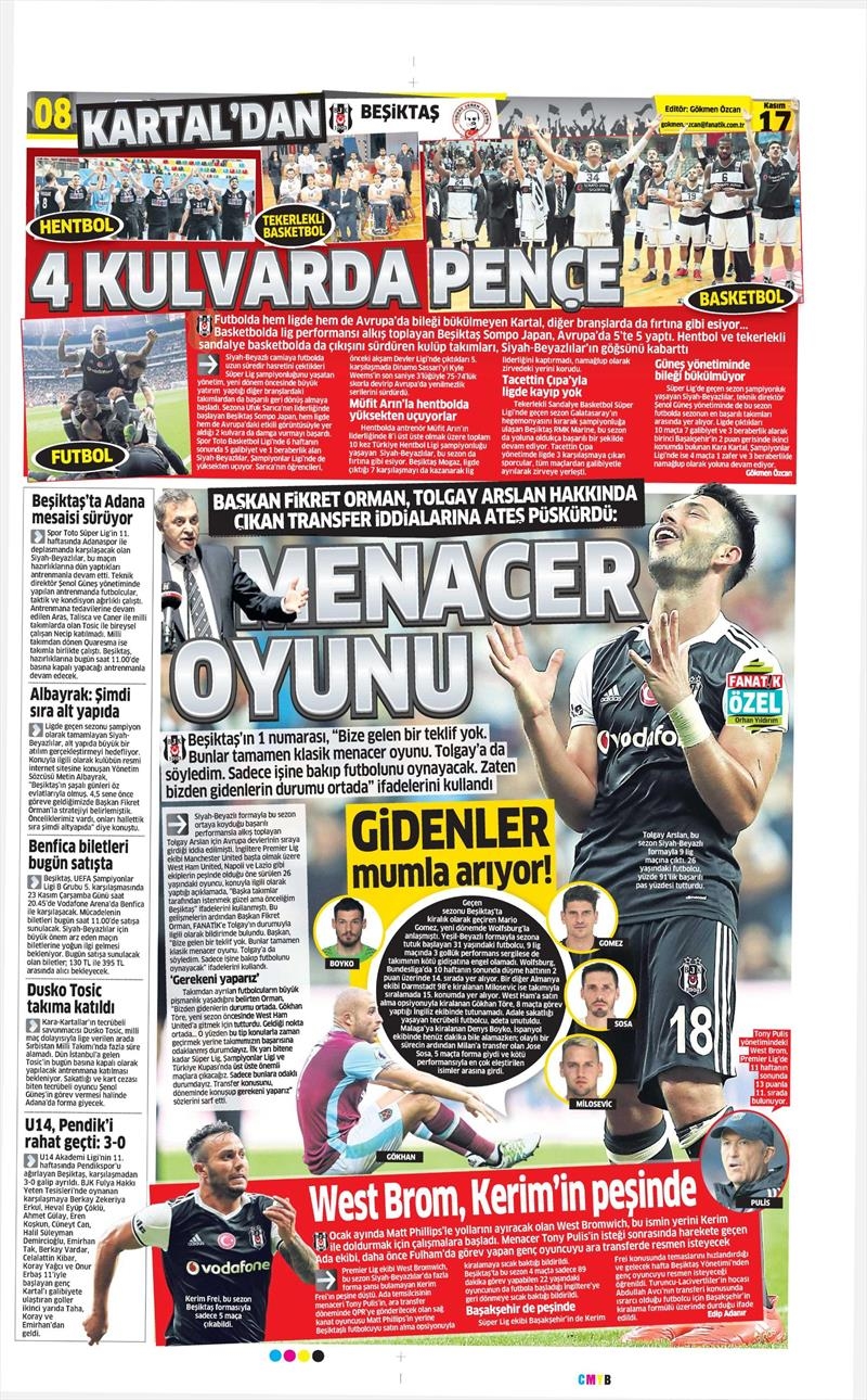 17 Kasım 2016 | Gazetelerin Beşiktaş sayfaları - Görsel 1
