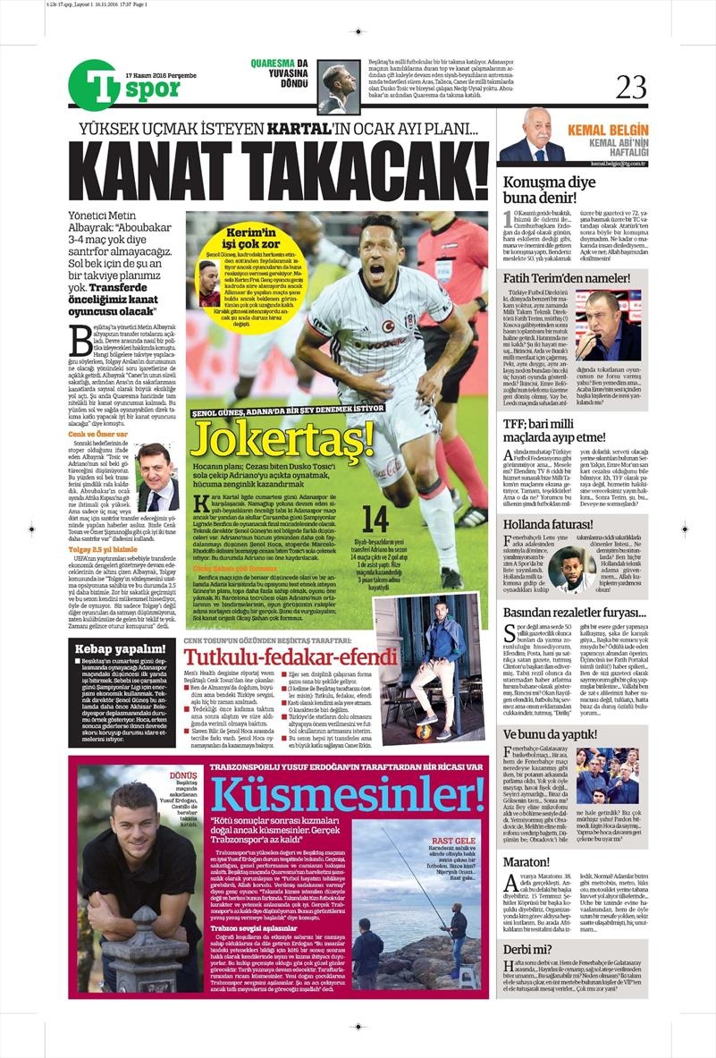 17 Kasım 2016 | Gazetelerin Beşiktaş sayfaları - Görsel 10
