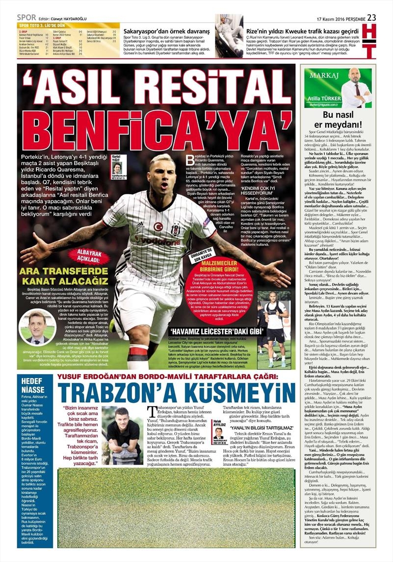 17 Kasım 2016 | Gazetelerin Beşiktaş sayfaları - Görsel 3