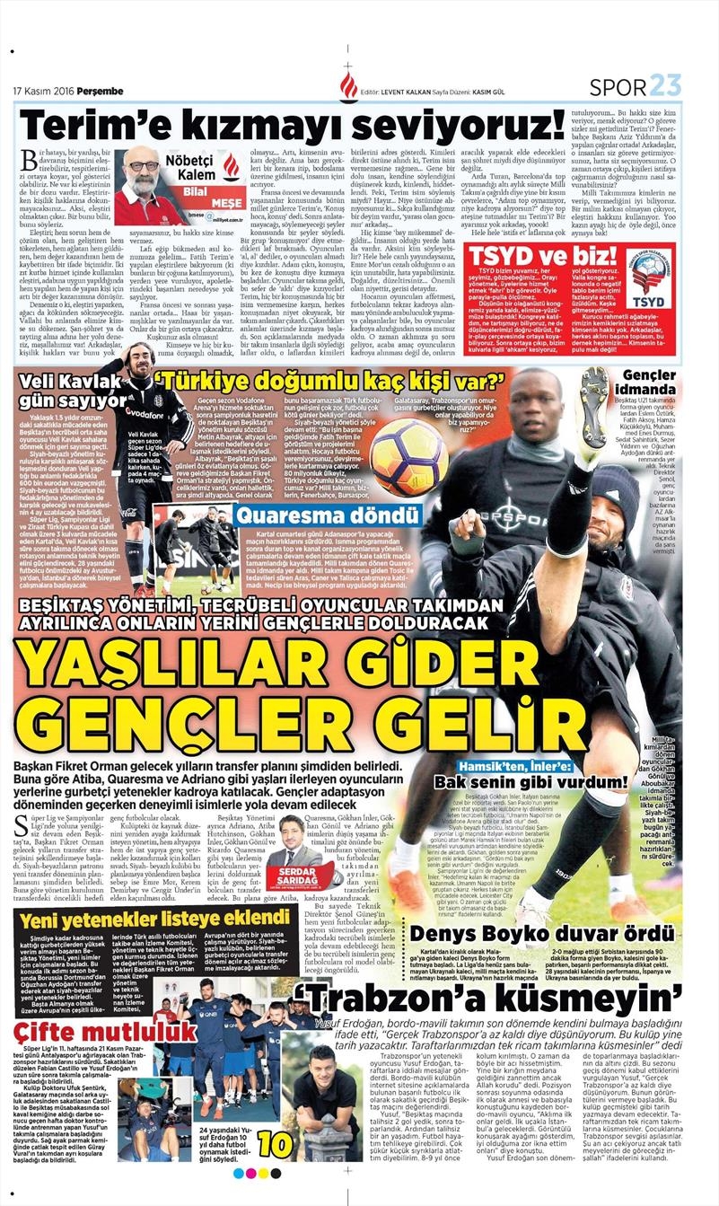 17 Kasım 2016 | Gazetelerin Beşiktaş sayfaları - Görsel 5