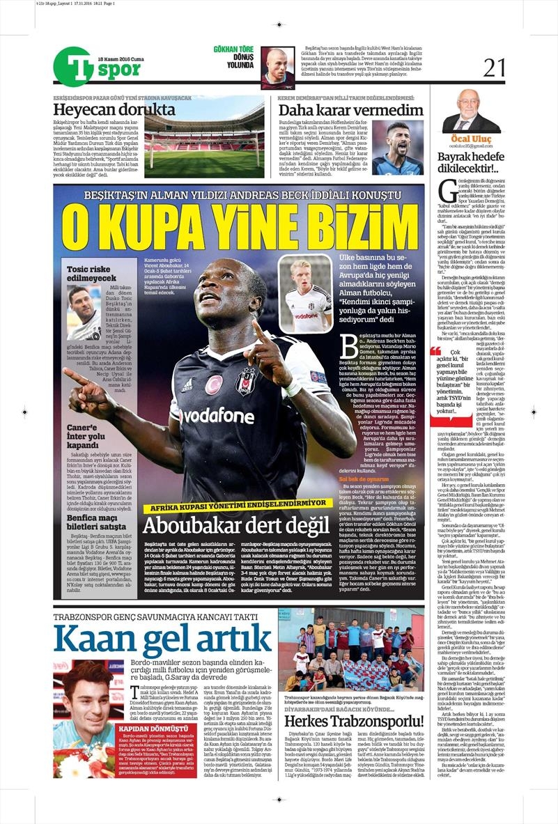 18 Kasım 2016 | Gazetelerin Beşiktaş sayfaları - Görsel 2