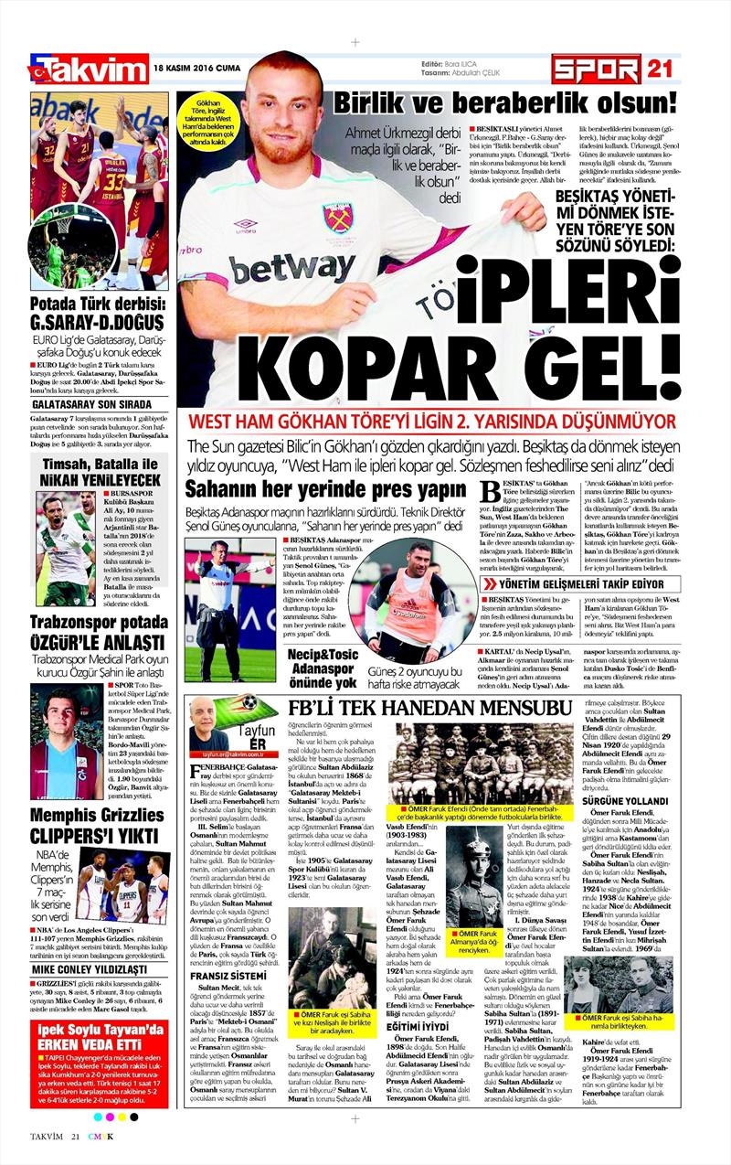 18 Kasım 2016 | Gazetelerin Beşiktaş sayfaları - Görsel 3