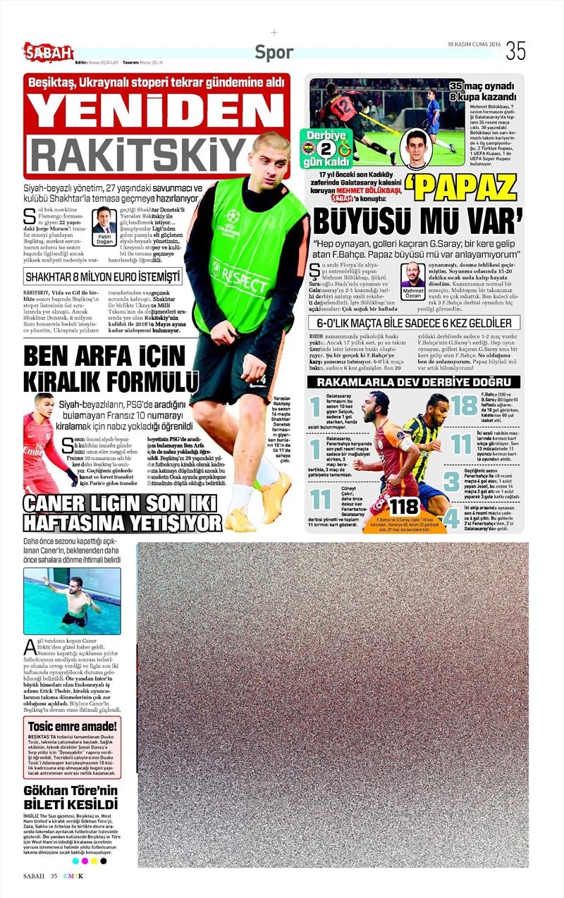 18 Kasım 2016 | Gazetelerin Beşiktaş sayfaları - Görsel 5