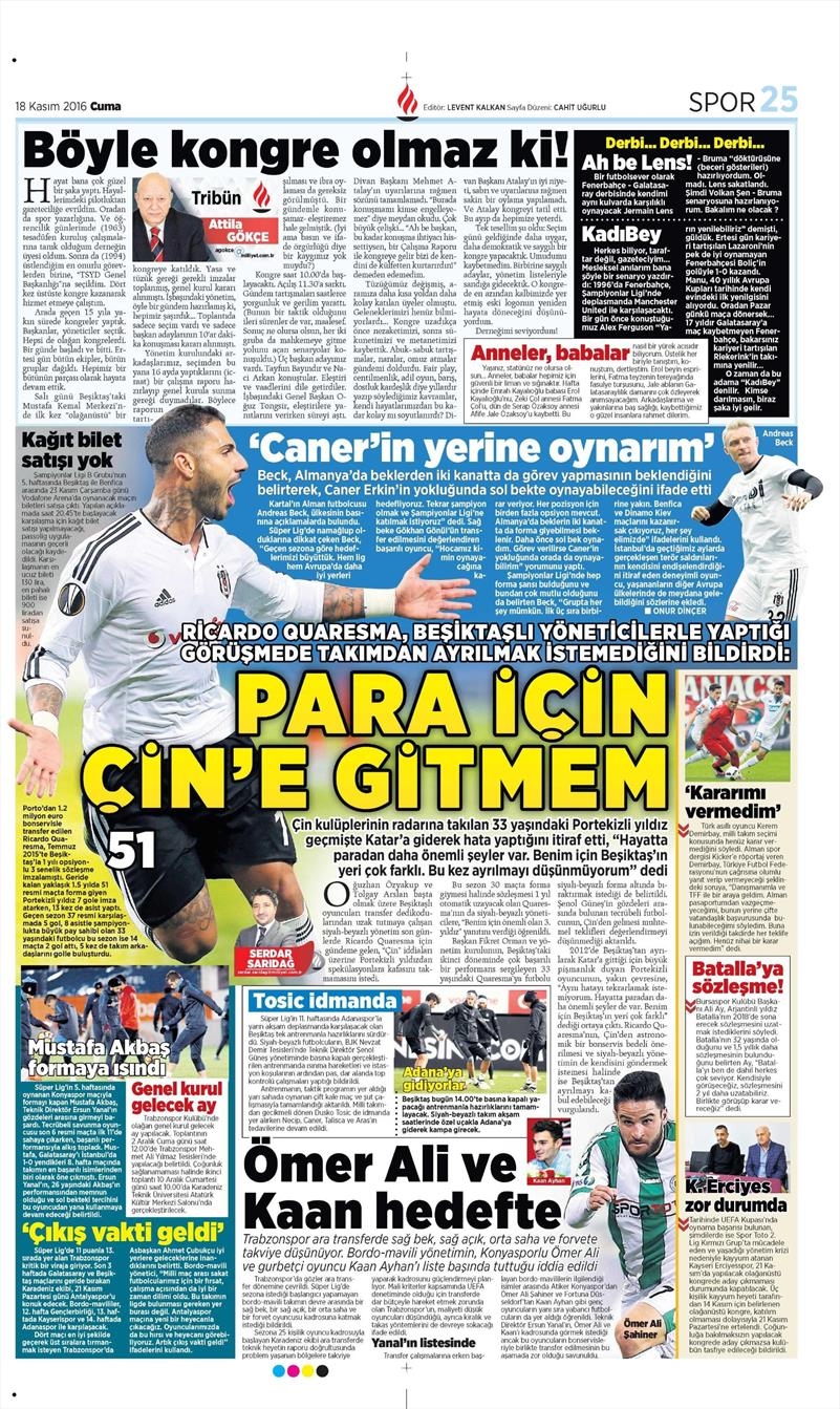 18 Kasım 2016 | Gazetelerin Beşiktaş sayfaları - Görsel 7