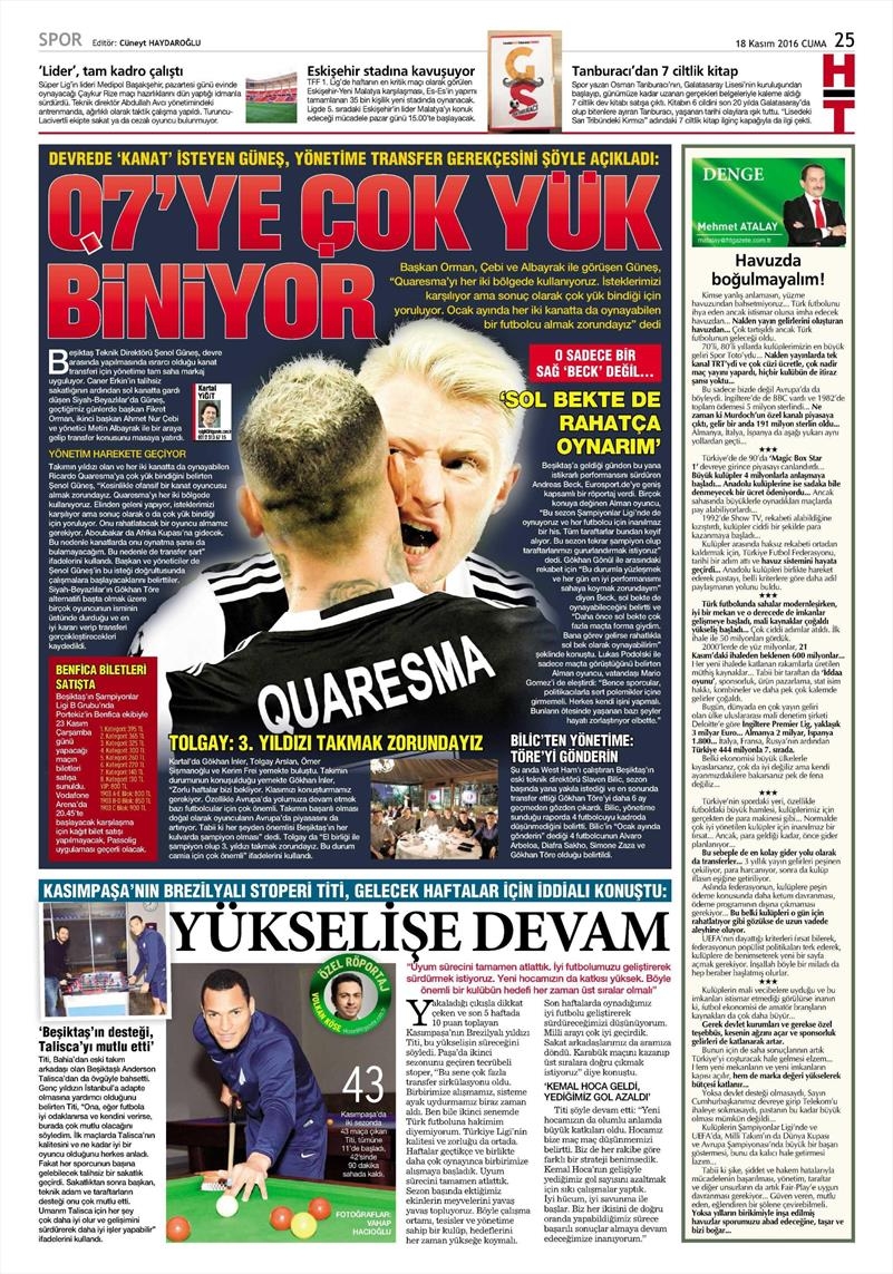 18 Kasım 2016 | Gazetelerin Beşiktaş sayfaları - Görsel 9
