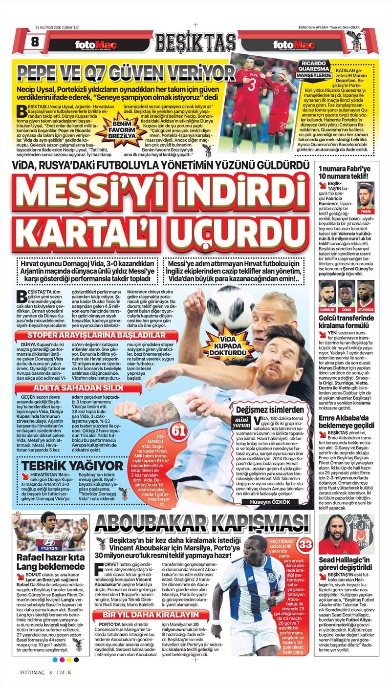 23 Haziran 2018 | Gazetelerin Beşiktaş Manşetleri - Görsel 2
