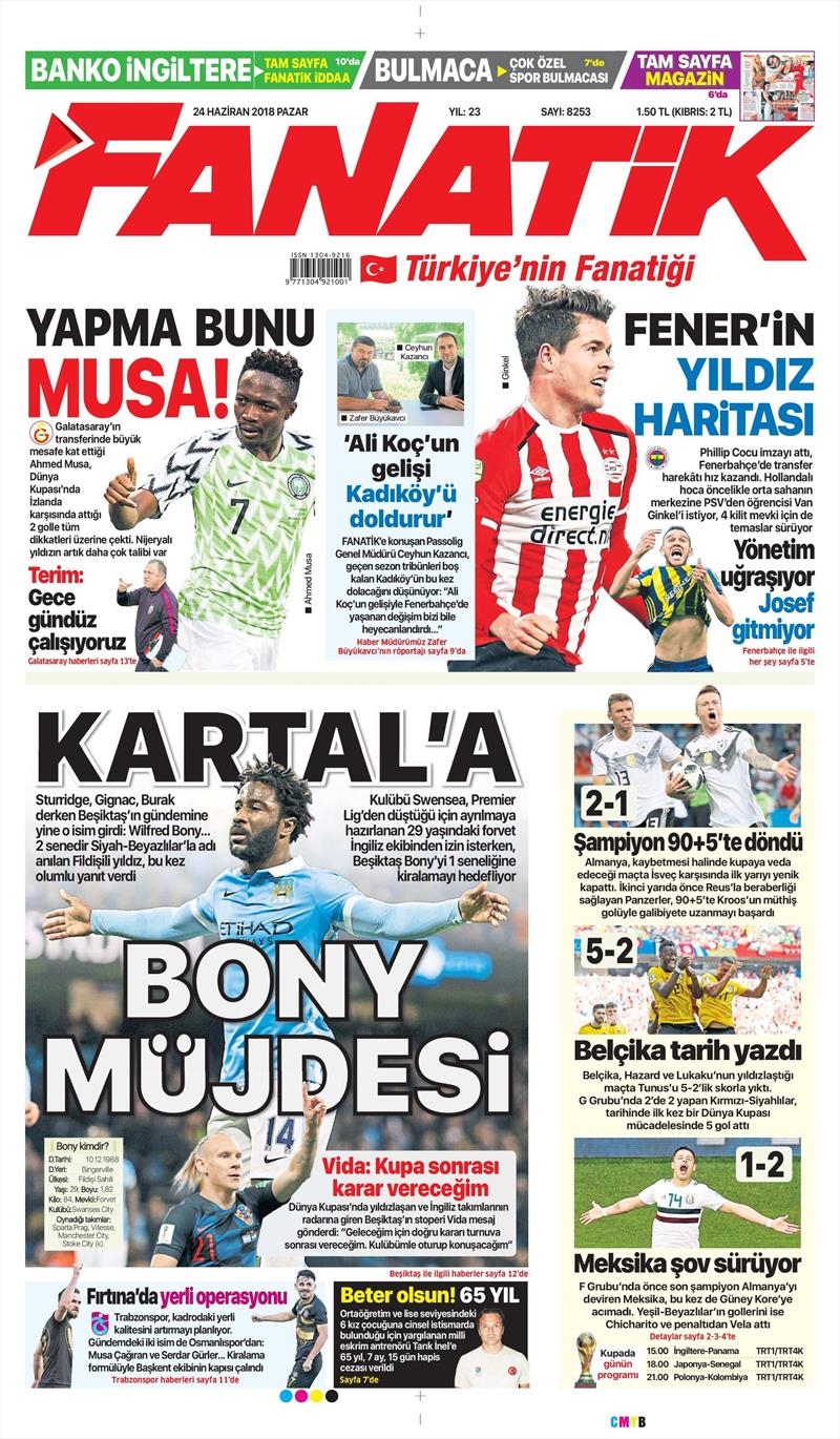 24 Haziran 2018 | Gazetelerin Beşiktaş Manşetleri - Görsel 1