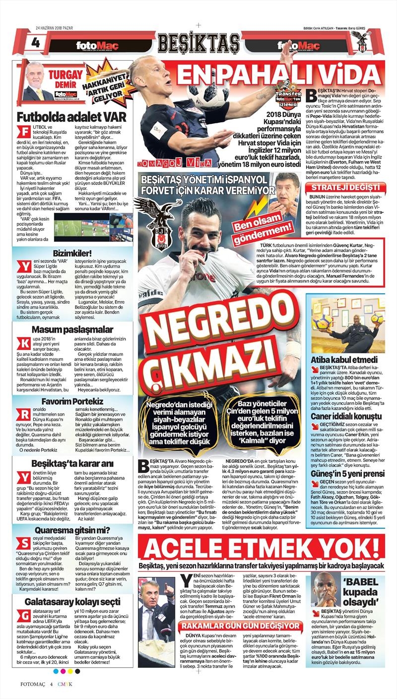 24 Haziran 2018 | Gazetelerin Beşiktaş Manşetleri - Görsel 5