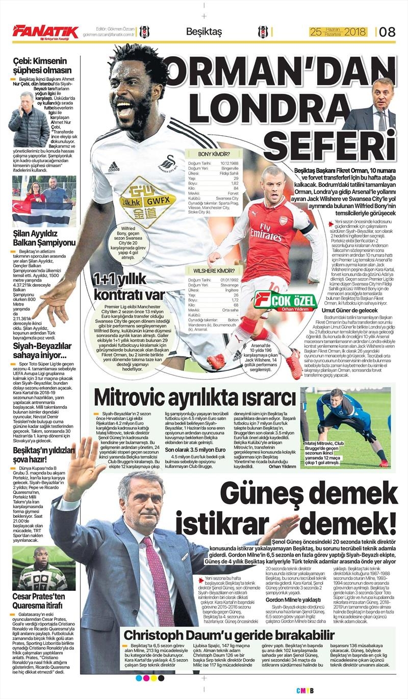 25 Haziran 2018 | Gazetelerin Beşiktaş Manşetleri - Görsel 1