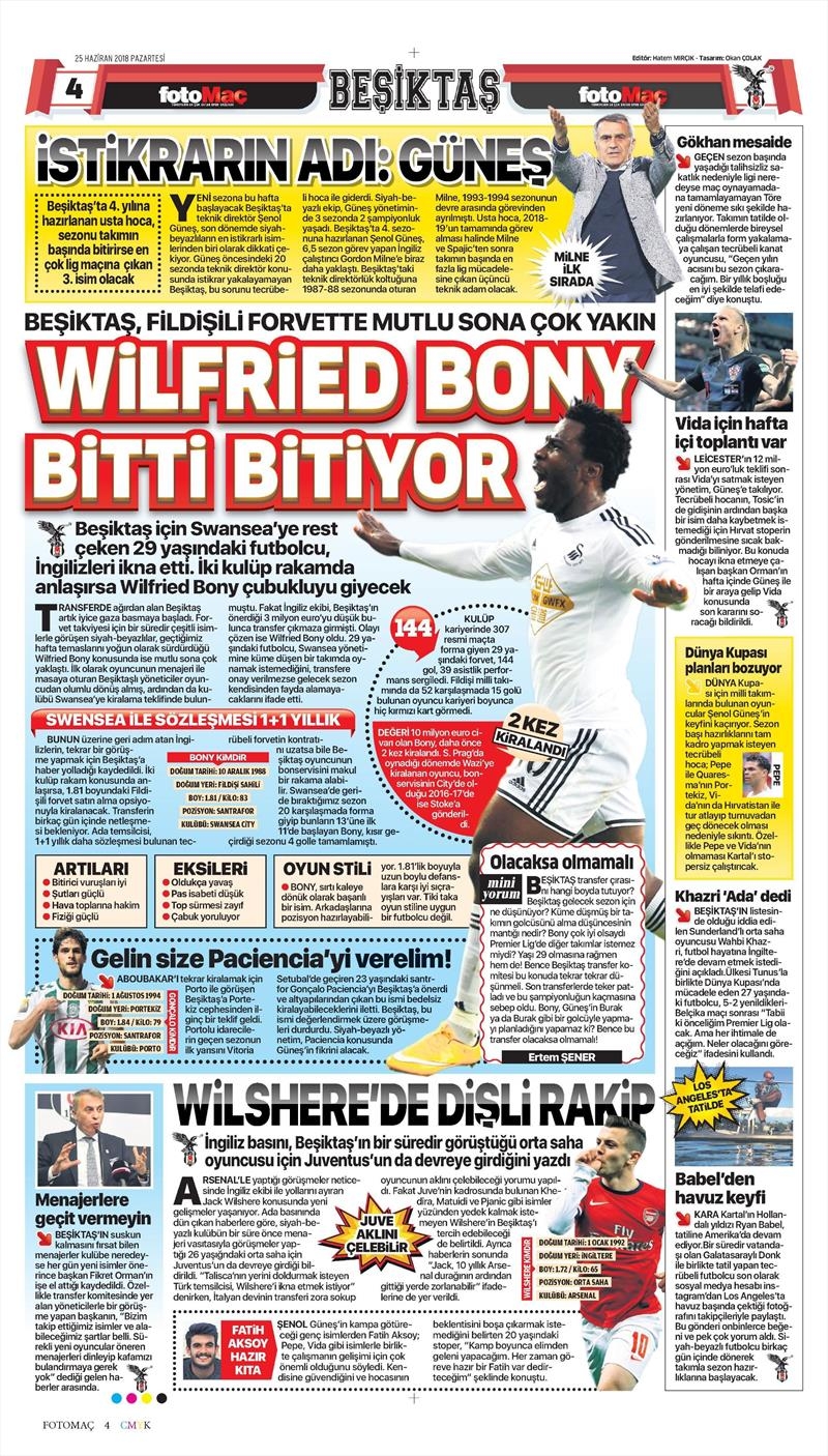 25 Haziran 2018 | Gazetelerin Beşiktaş Manşetleri - Görsel 5