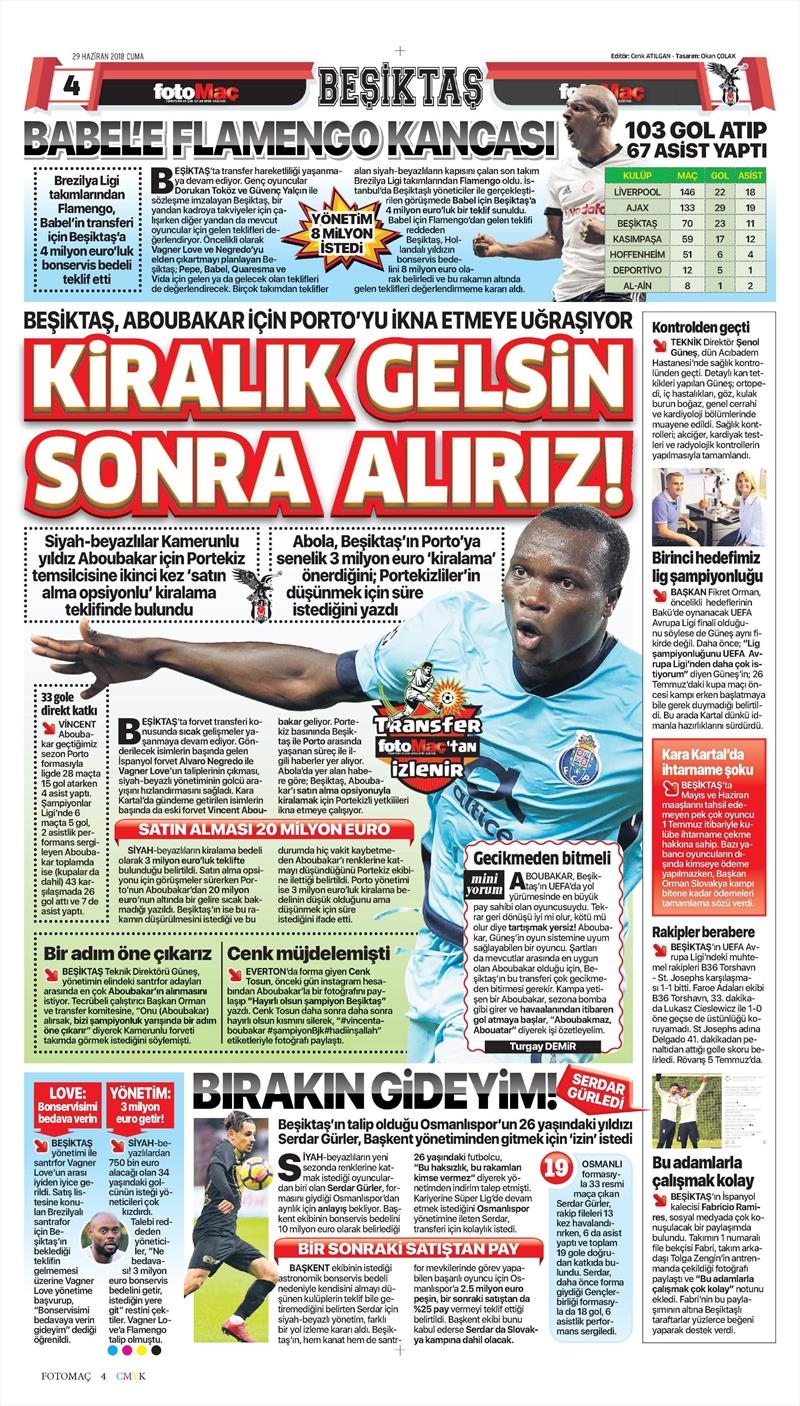 29 Haziran 2018 | Gazetelerin Beşiktaş Manşetleri - Görsel 5