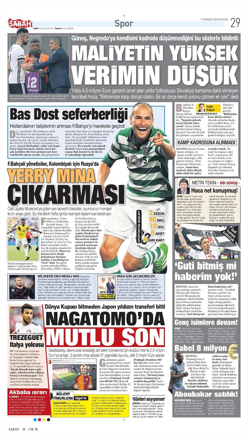1 Temmuz 2018 | Gazetelerin Beşiktaş Manşetleri - Görsel 4