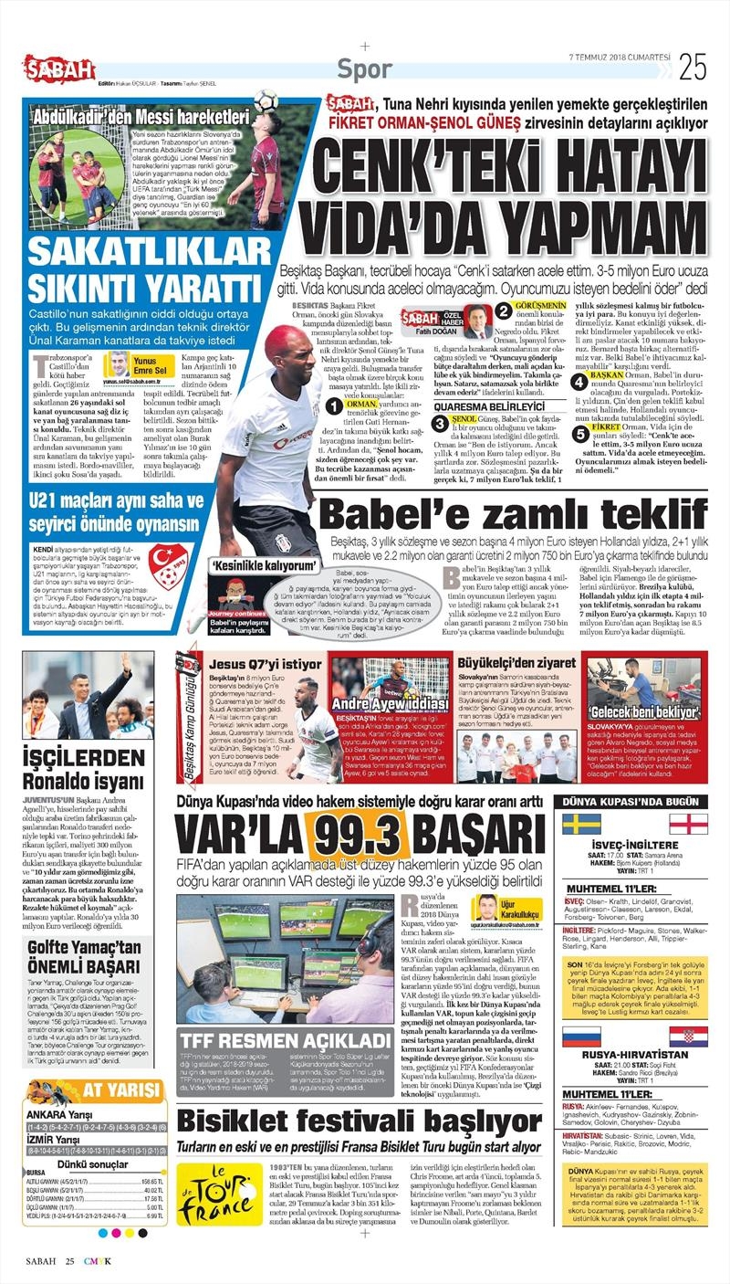 7 Temmuz 2018 | Gazetelerin Beşiktaş Manşetleri - Görsel 2