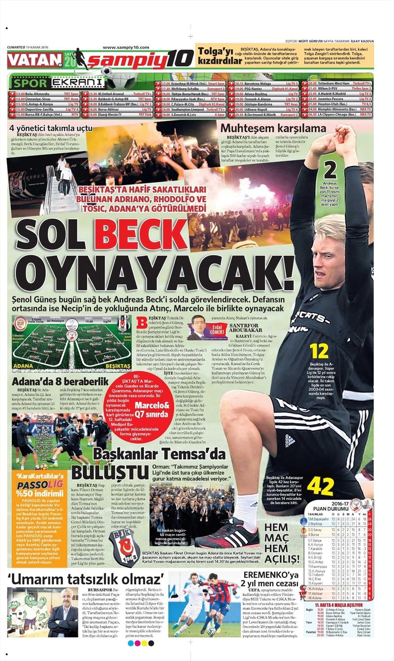 19 Kasım 2016 | Gazetelerin Beşiktaş sayfaları - Görsel 1