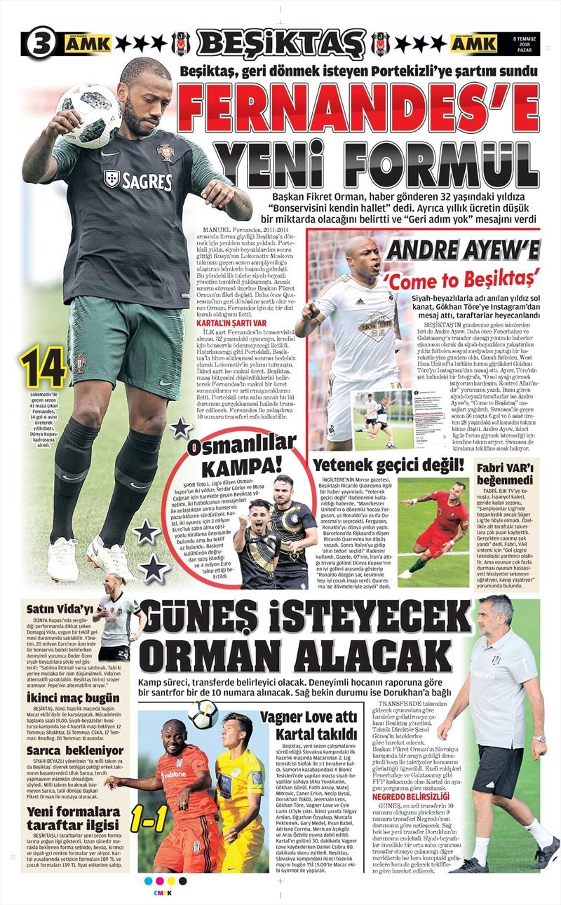 8 Temmuz 2018 | Gazetelerin Beşiktaş Manşetleri - Görsel 4