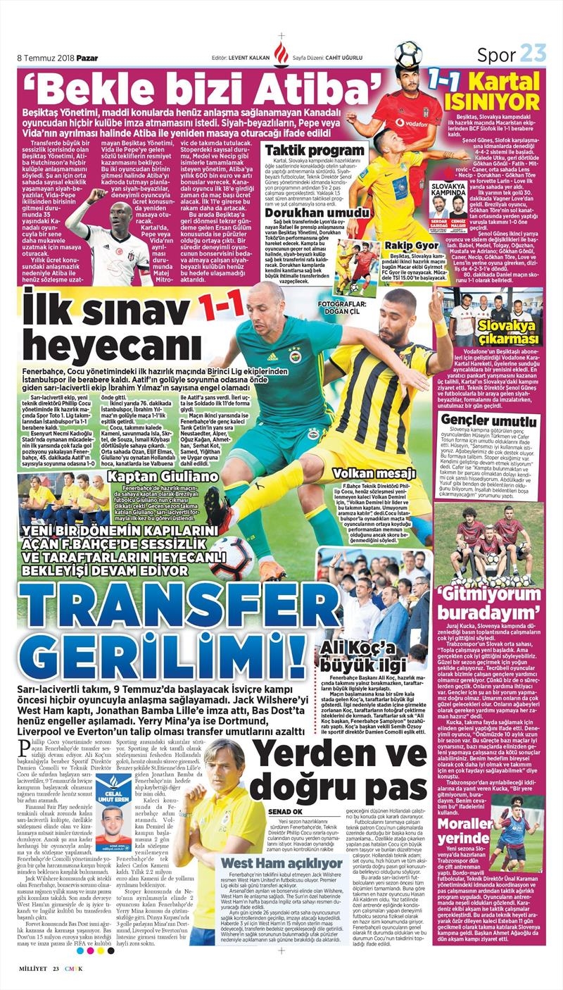 8 Temmuz 2018 | Gazetelerin Beşiktaş Manşetleri - Görsel 9