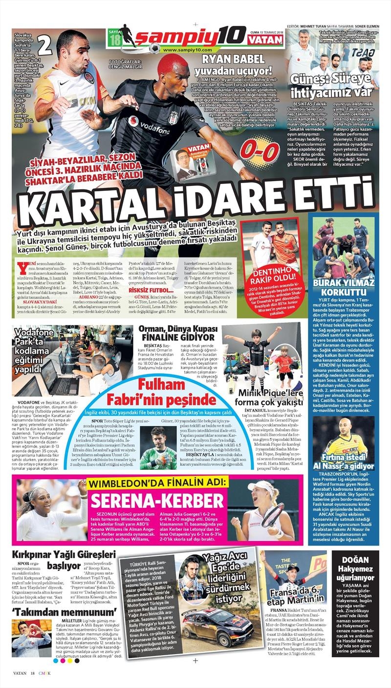 13 Temmuz 2018 | Gazetelerin Beşiktaş Manşetleri - Görsel 1