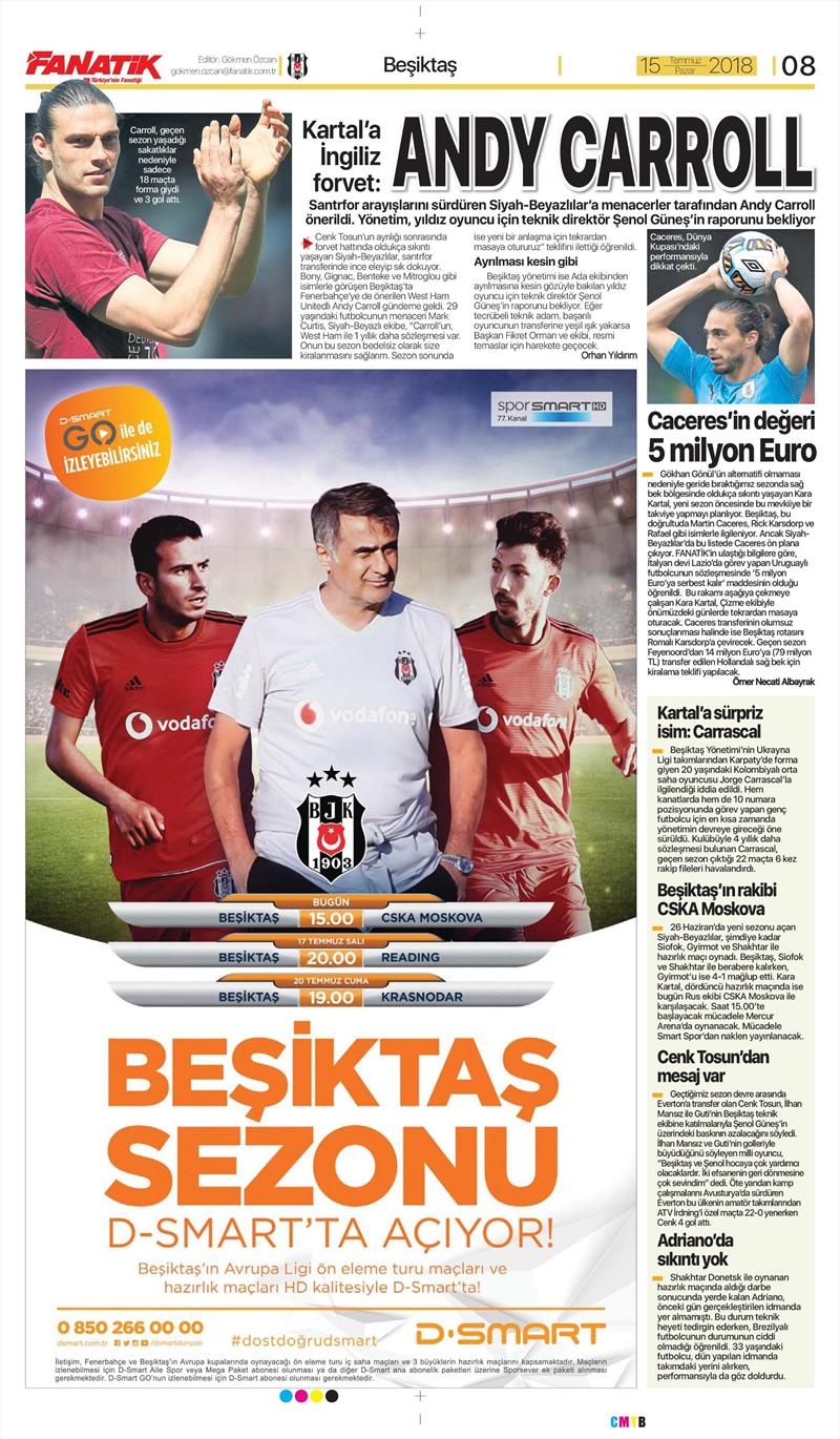 15 Temmuz 2018 | Gazetelerin Beşiktaş Manşetleri - Görsel 4
