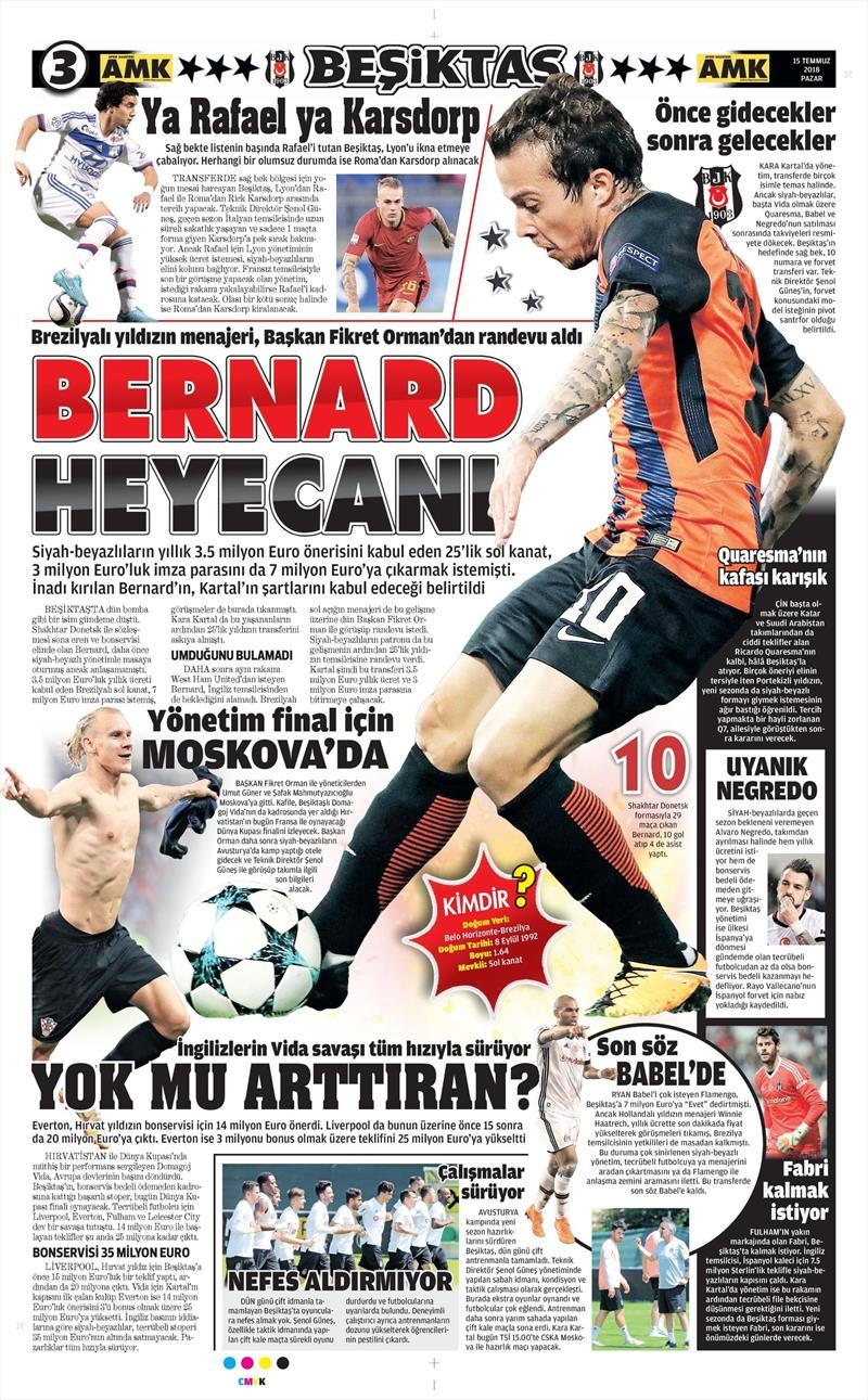 15 Temmuz 2018 | Gazetelerin Beşiktaş Manşetleri - Görsel 5