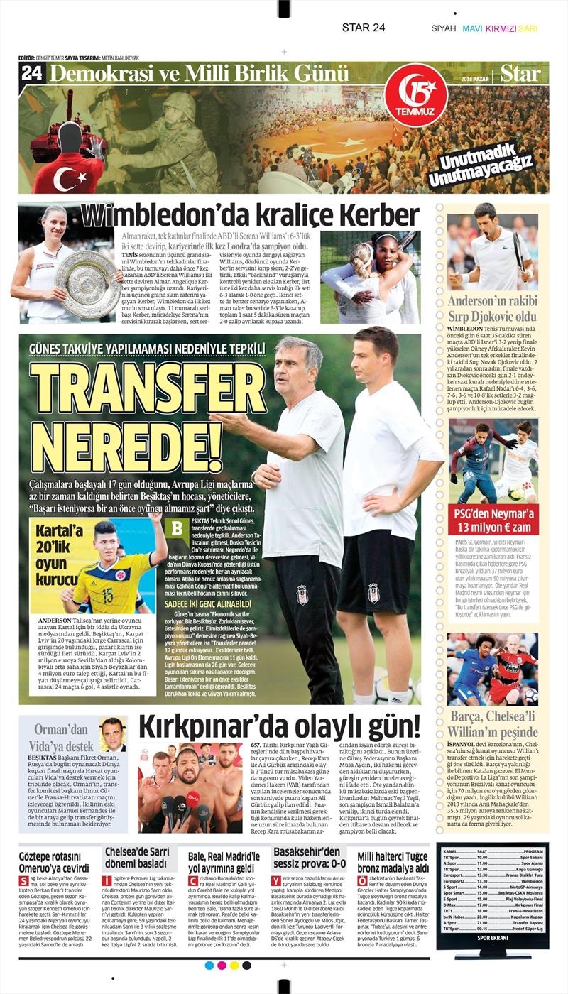 15 Temmuz 2018 | Gazetelerin Beşiktaş Manşetleri - Görsel 8
