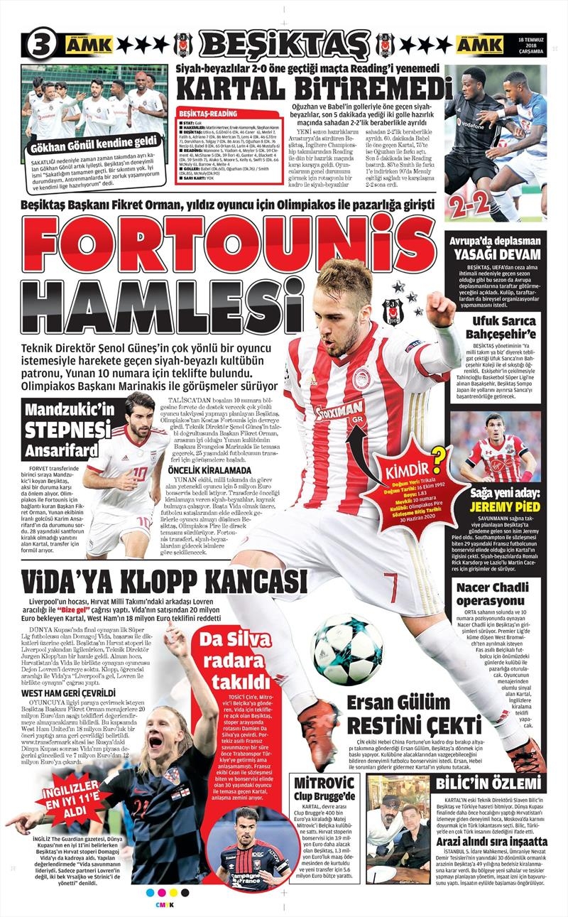 18 Temmuz 2018 | Gazetelerin Beşiktaş Manşetleri - Görsel 1