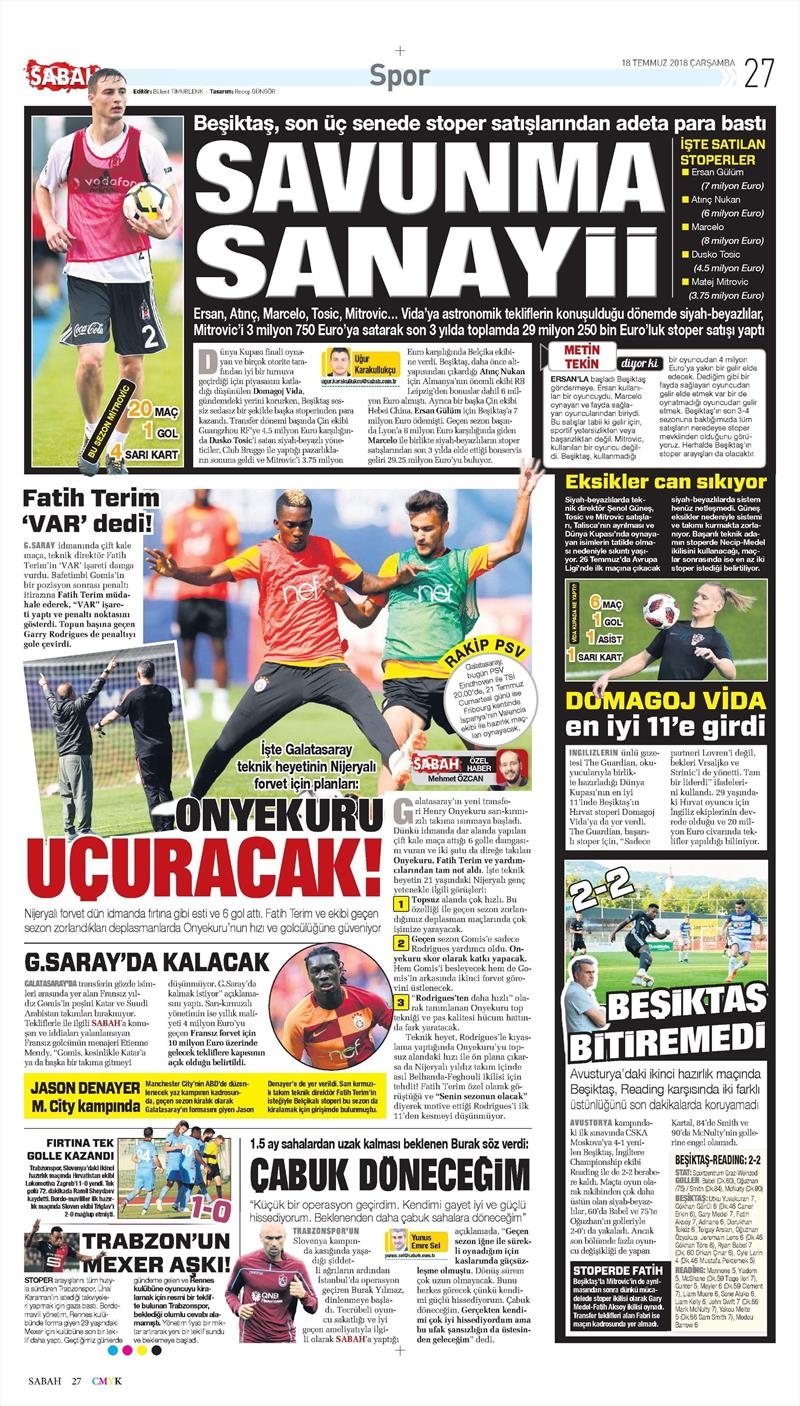 18 Temmuz 2018 | Gazetelerin Beşiktaş Manşetleri - Görsel 5