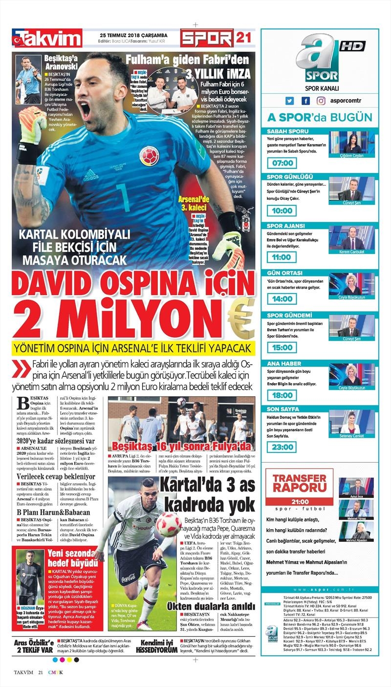 25 Temmuz 2018 | Gazetelerin Beşiktaş Manşetleri - Görsel 3