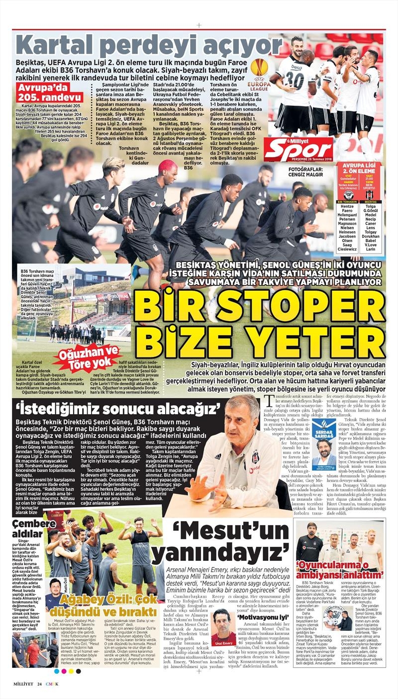 26 Temmuz 2018 | Gazetelerin Beşiktaş Manşetleri - Görsel 11