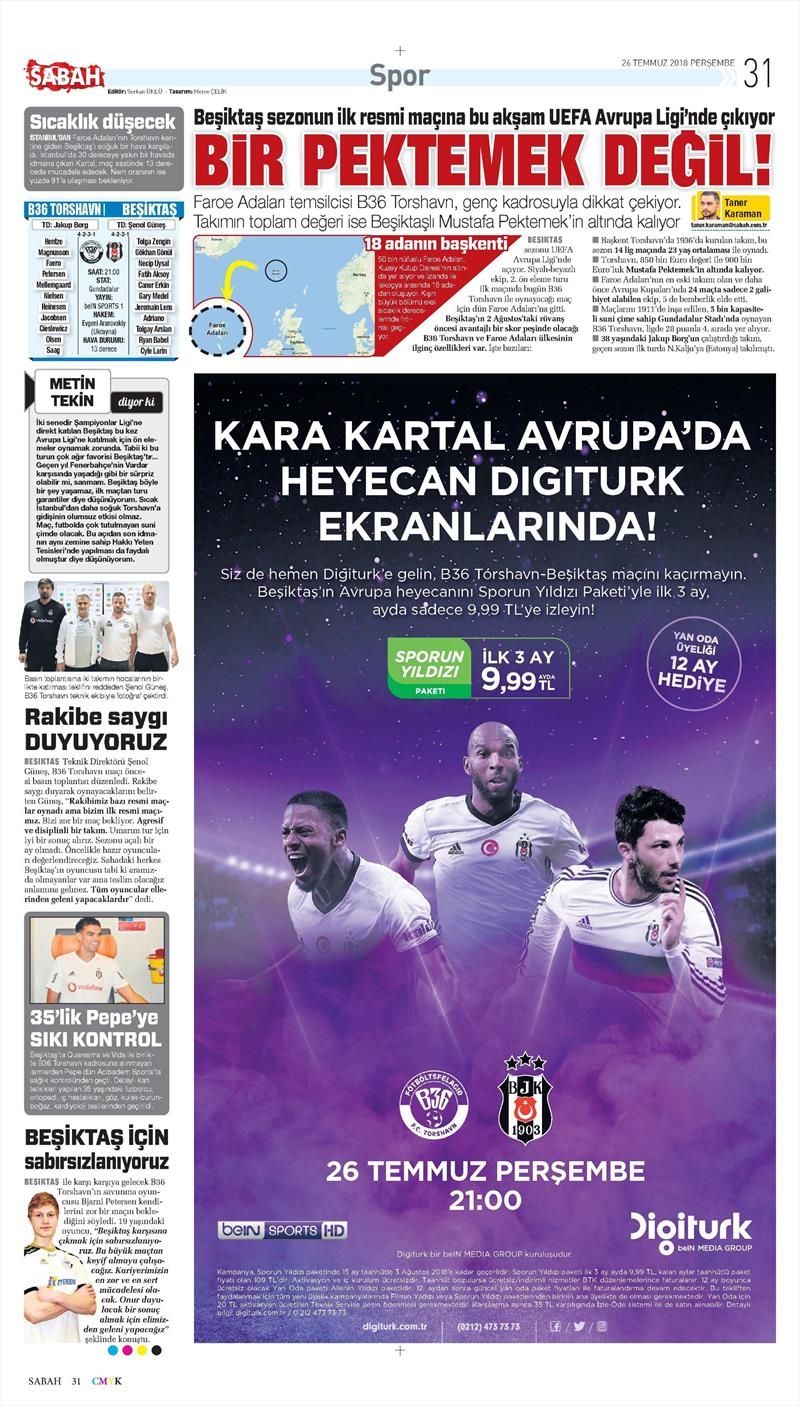 26 Temmuz 2018 | Gazetelerin Beşiktaş Manşetleri - Görsel 3