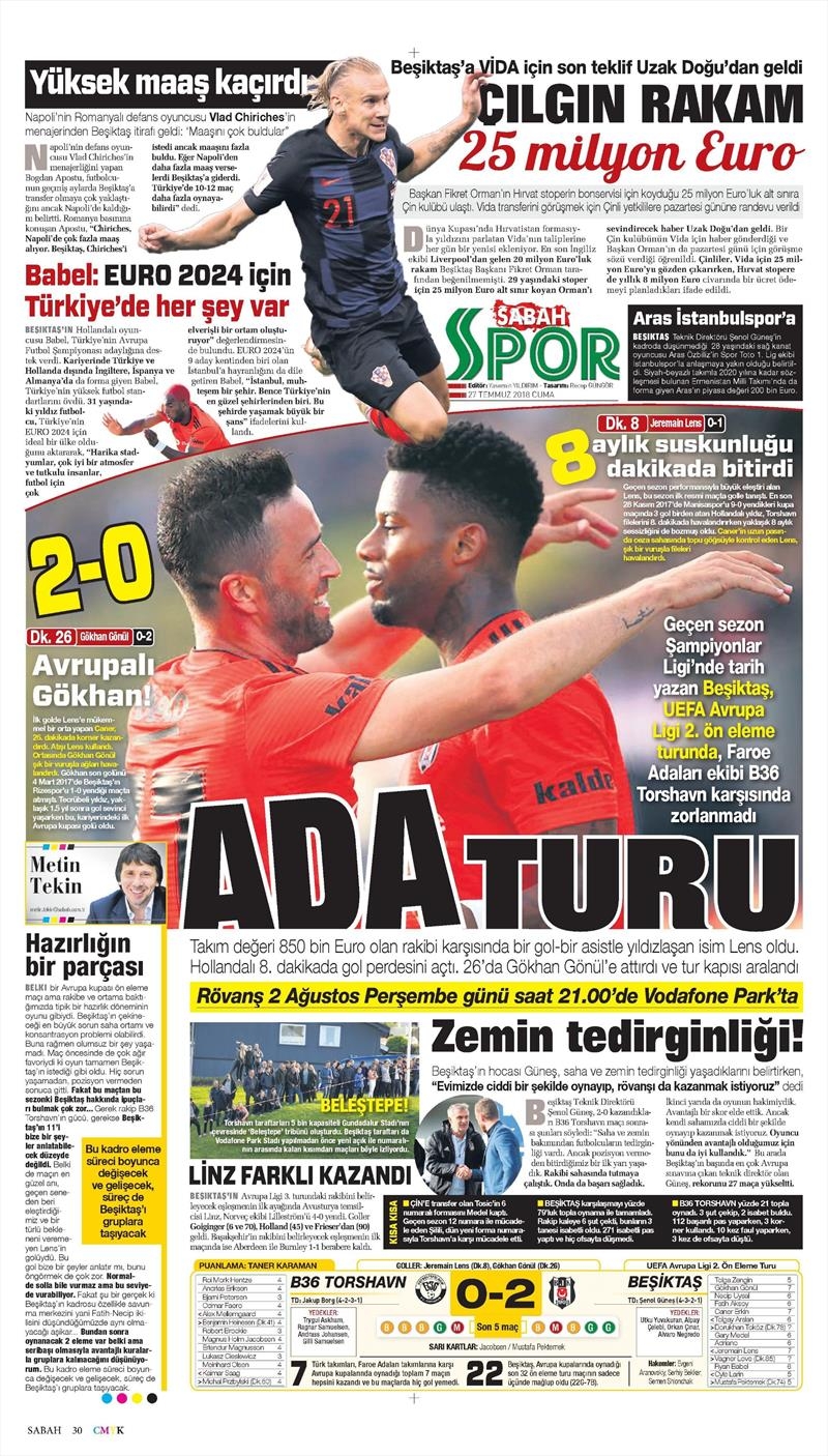 27 Temmuz 2018 | Gazetelerin Beşiktaş Manşetleri - Görsel 11
