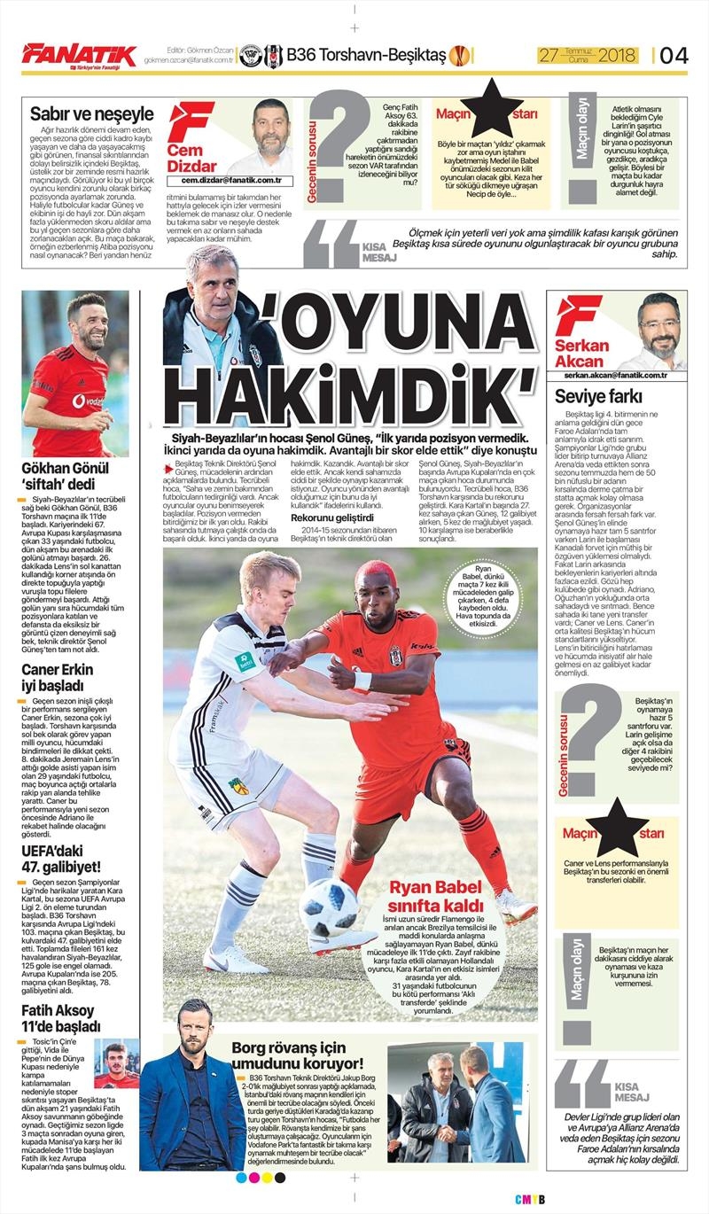 27 Temmuz 2018 | Gazetelerin Beşiktaş Manşetleri - Görsel 2