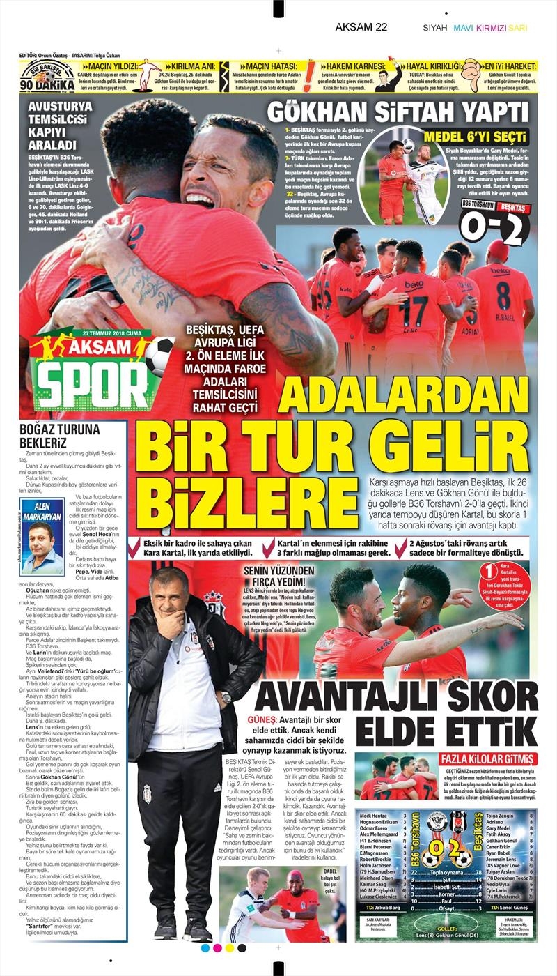 27 Temmuz 2018 | Gazetelerin Beşiktaş Manşetleri - Görsel 4