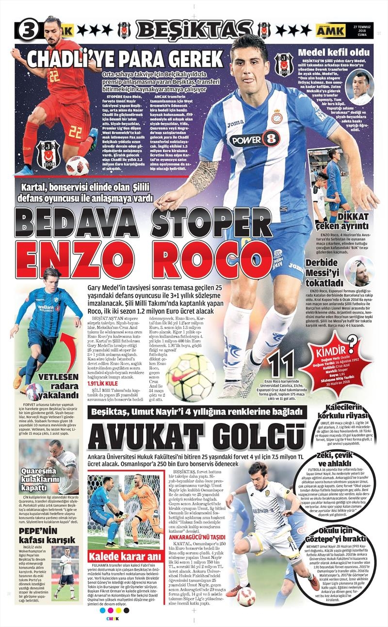 27 Temmuz 2018 | Gazetelerin Beşiktaş Manşetleri - Görsel 7