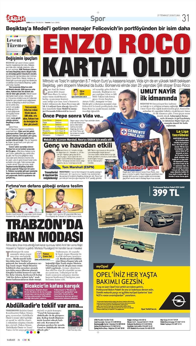 27 Temmuz 2018 | Gazetelerin Beşiktaş Manşetleri - Görsel 9