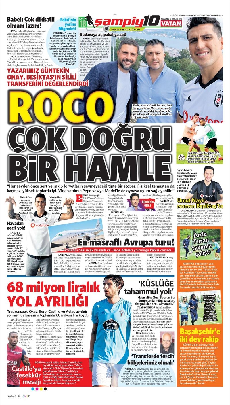28 Temmuz 2018 | Gazetelerin Beşiktaş Manşetleri - Görsel 4