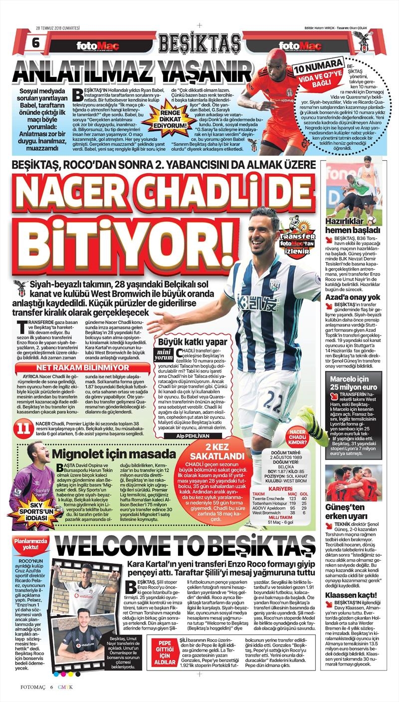 28 Temmuz 2018 | Gazetelerin Beşiktaş Manşetleri - Görsel 7