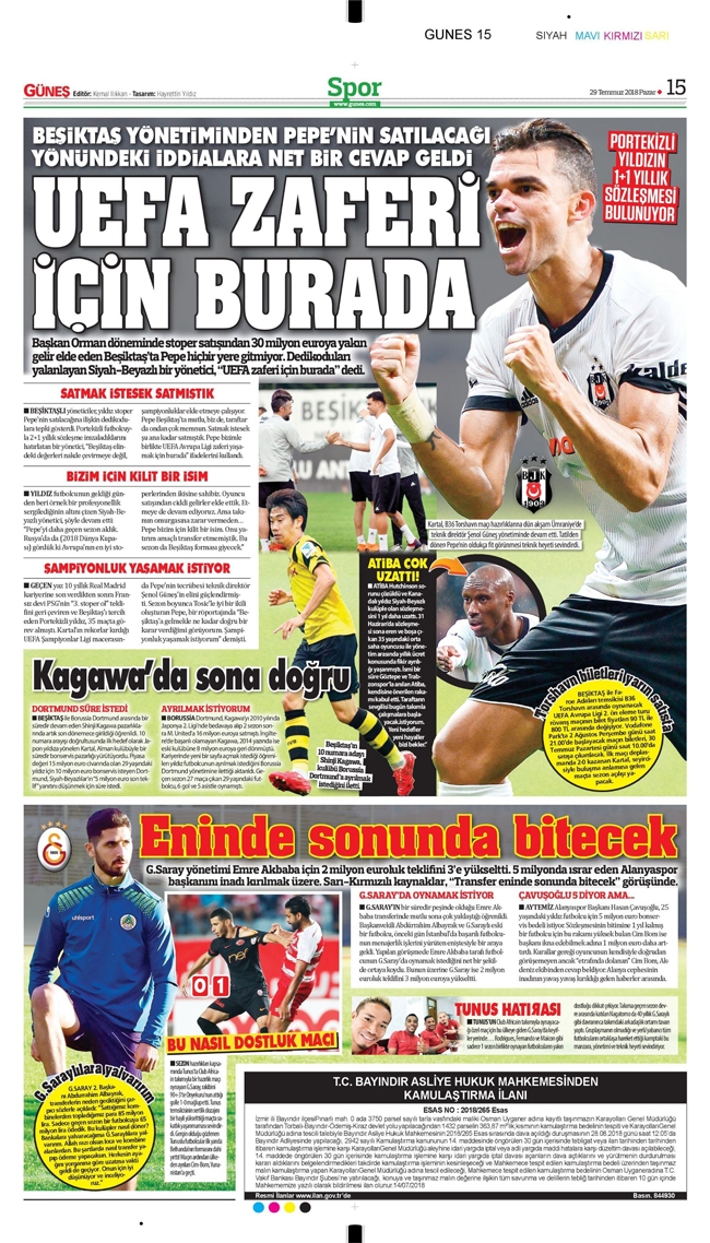29 Temmuz 2018 | Gazetelerin Beşiktaş Manşetleri - Görsel 3