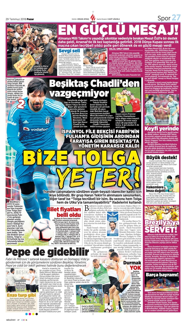 29 Temmuz 2018 | Gazetelerin Beşiktaş Manşetleri - Görsel 8