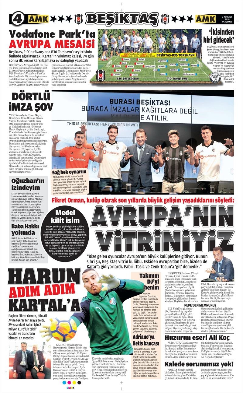 2 Ağustos 2018 | Gazetelerin Beşiktaş Manşetleri - Görsel 2