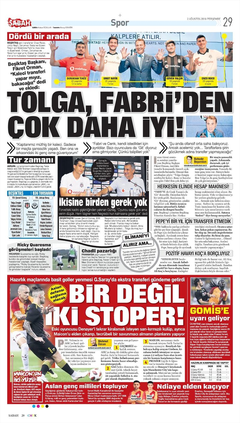 2 Ağustos 2018 | Gazetelerin Beşiktaş Manşetleri - Görsel 6