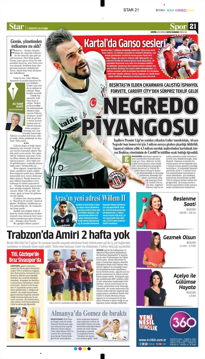 7 Ağustos 2018 | Gazetelerin Beşiktaş Manşetleri - Görsel 1