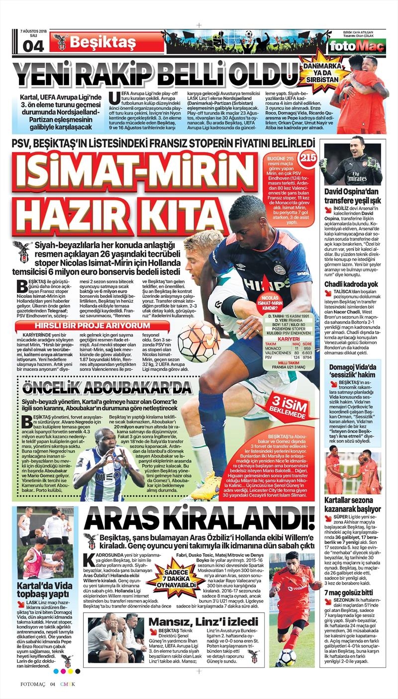 7 Ağustos 2018 | Gazetelerin Beşiktaş Manşetleri - Görsel 10