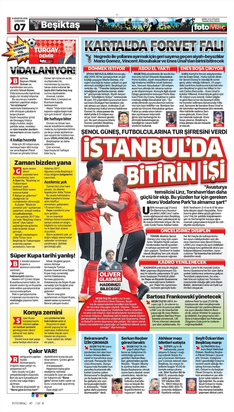 8 Ağustos 2018 | Gazetelerin Beşiktaş Manşetleri - Görsel 8